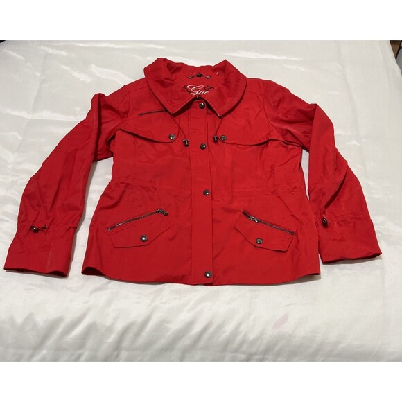 Guess Red Jacket Moto Coat Lined Metallic Zippers Women’s XL EUC - Picture 1 of 10